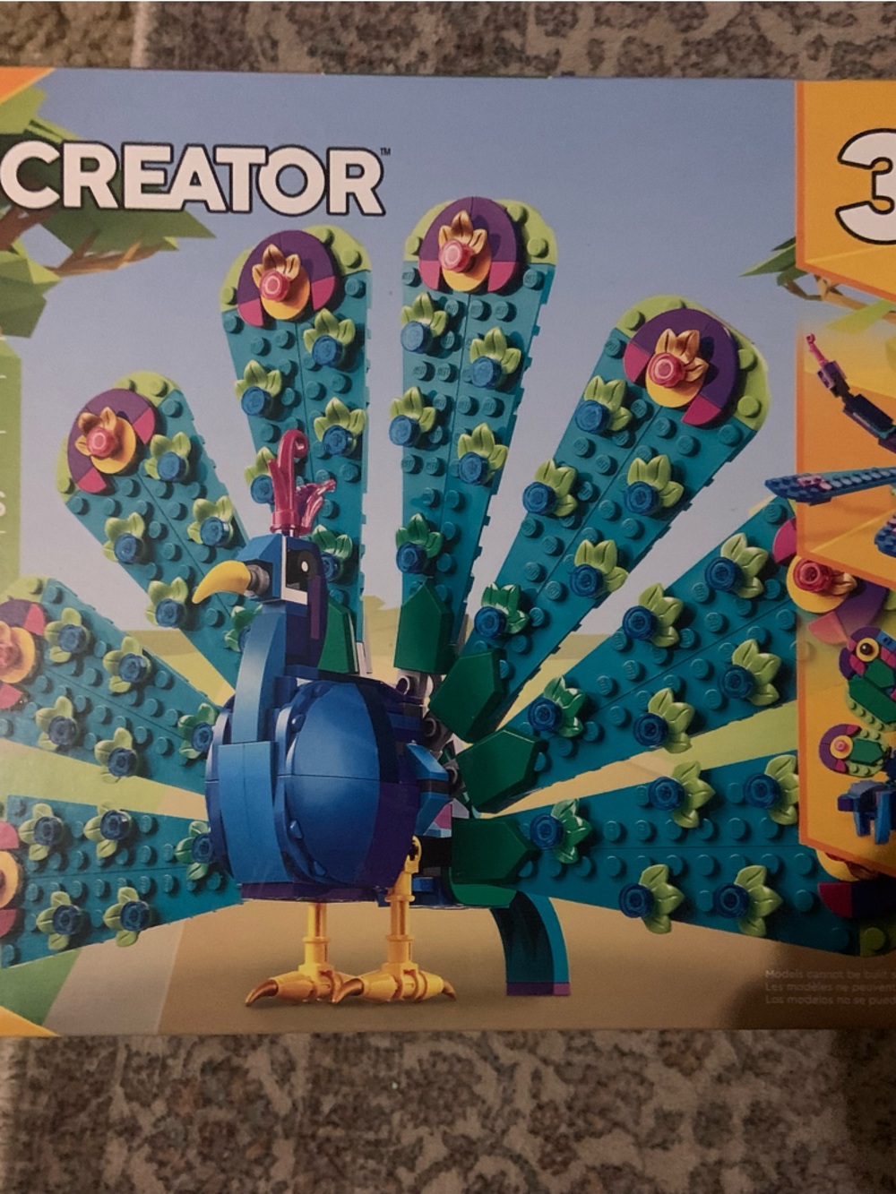LEGO Peacock Model with Blue, Teal, Lime & Purple Accents